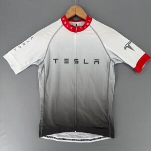 NWT Tesla Panache Mens Cycling Jersey White Gray Gradient Short Sleeve Size M